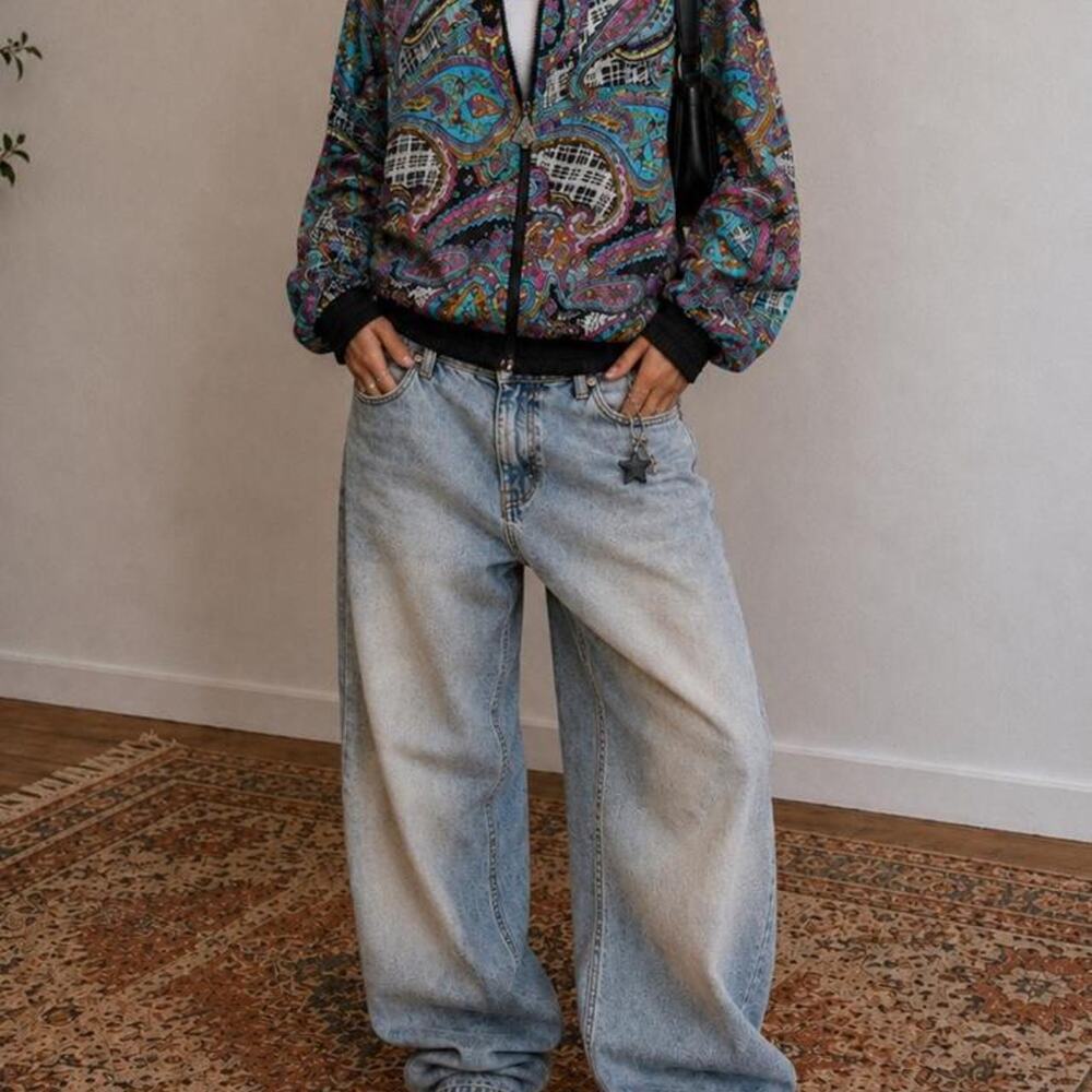 Vintage Reversible Paisley Windbreaker Jacket Y2K 90s Colorful Zip Up Dopamine